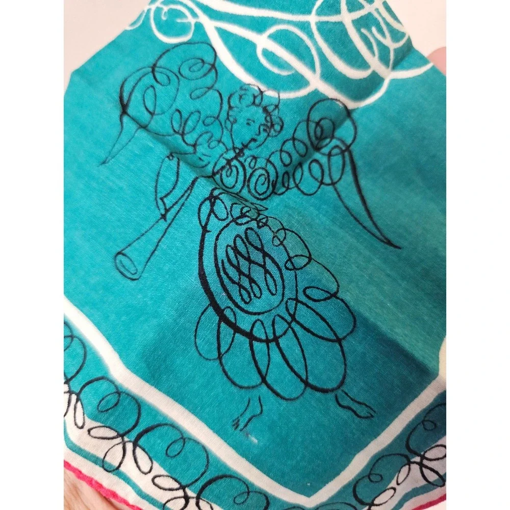 Vintage Tammis Keefe Noel‎ Angels Christmas Silk Scarf Teal Red Handkerchief